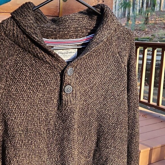 Flag & Anthem Shawl Collar Multi Knit Cozy Sweater, Medium, Green & Black - Picture 3 of 10